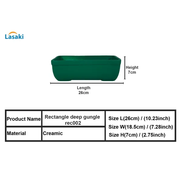 Rectangle_Deep_Jungle_Rec002_Ceramic_Pots_For_Indoor_Plants,Bonsai,Planters,Gamla,Outdoor,Balcony,Home,Garden,Office_Decor,Succulent(L_-_26_X_W_-_18.5_X_H_-_7_Cm)