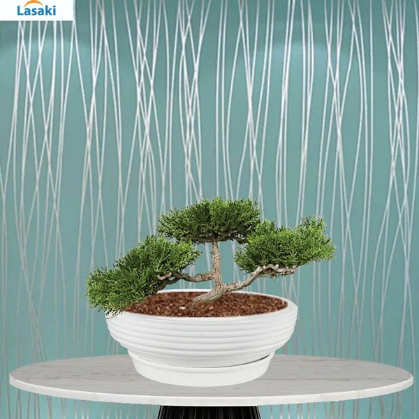Camry_Medium_White_With_Plate_R6_White_Ceramic_Pots_For_Indoor_Plant,Bonsai,Planters,Gamla,Outdoor,Home,Garden,Succulent(Camry_Medium-H-7.5Cmxd-23Cm,Plate-H-2.5Xd-16)