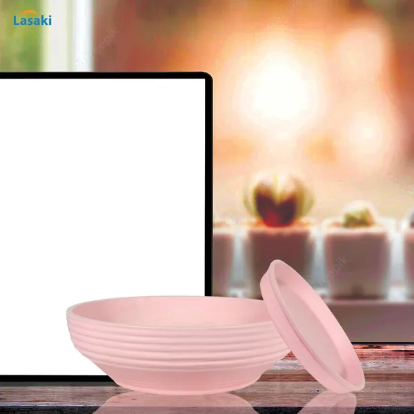 Camry_Medium_Pink_With_Plate_R6_Pink_Ceramic_Pots_For_Indoor_Plant,Bonsai,Planters,Gamla,Outdoor,Home,Garden,Succulent(Camry_Medium-H-7.5Cmxd-23Cm,Plate-H-2.5Xd-16)