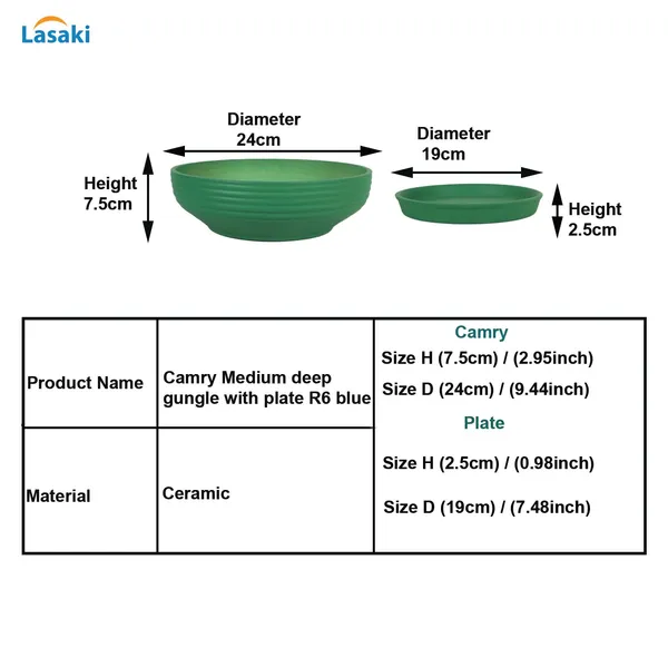 Camry_Medium_Deep_Jungle_With_Plate_R6_Deep_Jungle_Ceramic_Pots_For_Indoor,Bonsai,Planters,Home,Garden,Succulent(Camry_Medium-H-7.5Cmxd-23Cm,Plate-H-2.5Xd-16)