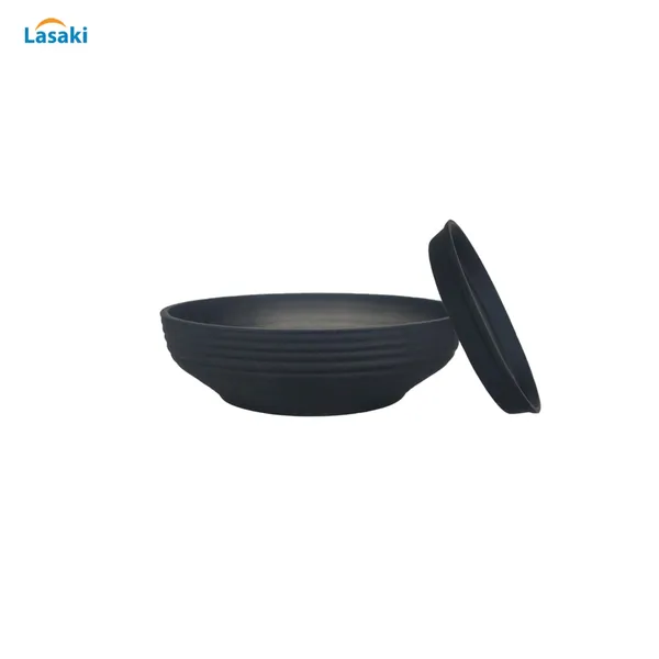 Camry_Medium_Black_With_Plate_R6_Black_Ceramic_Pots_For_Indoor_Plant,Bonsai,Planters,Gamla,Outdoor,Home,Garden,Succulent(Camry_Medium-H-7.5Cmxd-23Cm,Plate-H-2.5Xd-16)