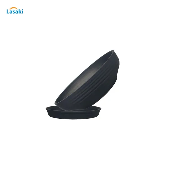 Camry_Medium_Black_With_Plate_R6_Black_Ceramic_Pots_For_Indoor_Plant,Bonsai,Planters,Gamla,Outdoor,Home,Garden,Succulent(Camry_Medium-H-7.5Cmxd-23Cm,Plate-H-2.5Xd-16)