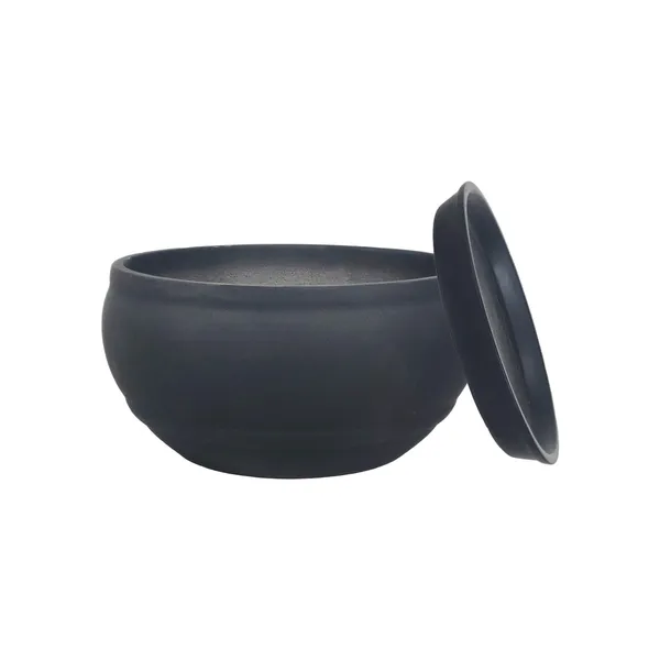 Bowl_Small_Black_With_Plate_Black_R4_Ceramic_Pots_For_Indoor_Plants,Planters,Flower,Gamla,Outdoor,Balcony,Home,Garden,Decor,Succulent(Bowl-H-8Cmxd-15Cm,Plate-H-2Xd-13Cm)