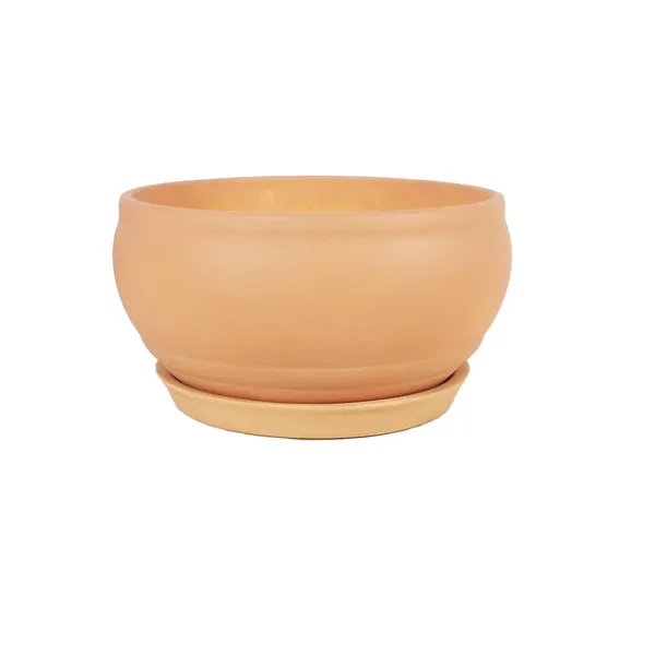 Bowl_Small_Ginger_With_Plate_Ginger_R4_Ceramic_Pots_For_Indoor_Plants,Planters,Flower,Gamla,Outdoor,Balcony,Home,Garden,Decor,Succulent(Bowl-H-8Cmxd-15Cm,Plate-H-2Xd-13Cm)