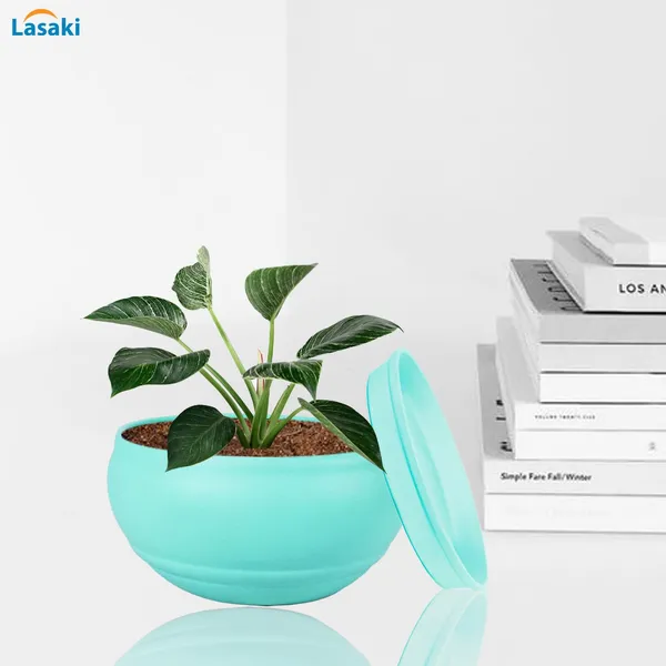 Bowl_Small_Aqua_With_Plate_Aqua_R4_Ceramic_Pots_For_Indoor_Plants,Planters,Flower,Gamla,Outdoor,Balcony,Home,Garden,Decor,Succulent(Bowl-H-8Cmxd-15Cm,Plate-H-2Xd-13Cm)