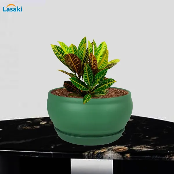 Bowl_Small_Deep_Jungle_With_Plate_Deep_Jungle_R4_Ceramic_Pots_For_Indoor_Planters,Flower,Gamla,Outdoor,Home,Garden,Decor,Succulent(Bowl-H-8Cmxd-15Cm,Plate-H-2Xd-13Cm)