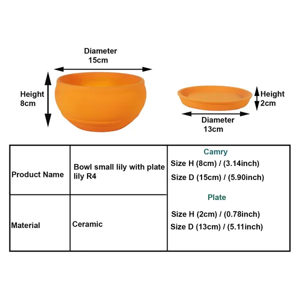 Bowl_Small_Lily_With_Plate_Lily_R4_Ceramic_Pots_For_Indoor_Plants,Planters,Flower,Gamla,Outdoor,Balcony,Home,Garden,Decor,Succulent(Bowl-H-8Cmxd-15Cm,Plate-H-2Xd-13Cm)