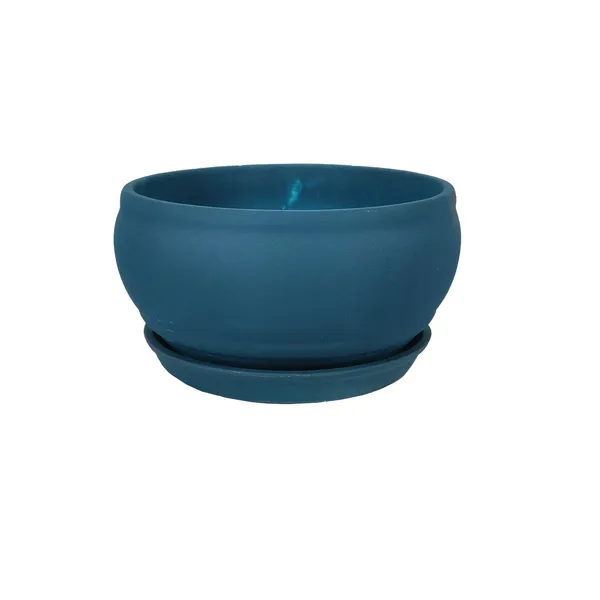Bowl_Small_Blue_With_Plate_Blue_R4_Ceramic_Pots_For_Indoor_Plants,Planters,Flower,Gamla,Outdoor,Balcony,Home,Garden,Decor,Succulent(Bowl-H-8Cmxd-15Cm,Plate-H-2Xd-13Cm)