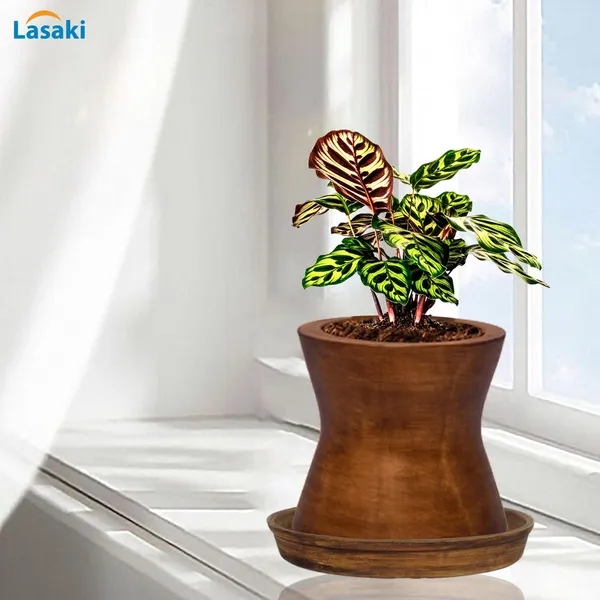 Damru_Antique_With_Plate_Antique_R4_Ceramic_Pots_For_Indoor_Plants,Planters,Flower,Gamla,Outdoor,Balcony,Home,Garden,Decor(Pot-H-11Cmxd-11Cm,Plate-H-2Xd-13Cm)