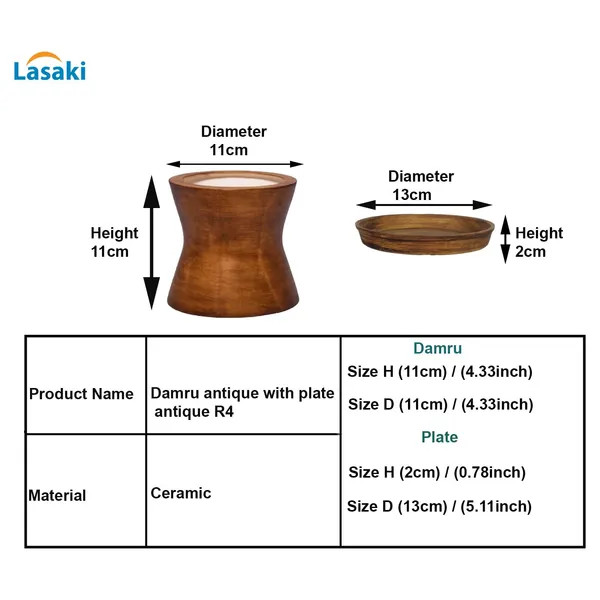 Damru_Antique_With_Plate_Antique_R4_Ceramic_Pots_For_Indoor_Plants,Planters,Flower,Gamla,Outdoor,Balcony,Home,Garden,Decor(Pot-H-11Cmxd-11Cm,Plate-H-2Xd-13Cm)