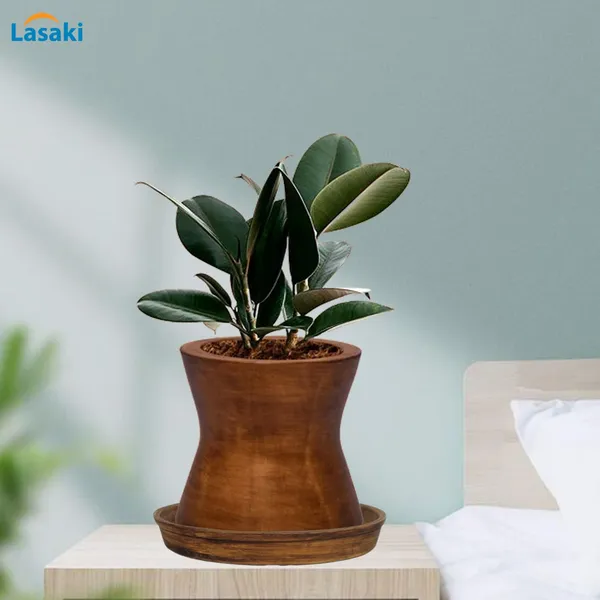 Damru_Antique_With_Plate_Antique_R4_Ceramic_Pots_For_Indoor_Plants,Planters,Flower,Gamla,Outdoor,Balcony,Home,Garden,Decor(Pot-H-11Cmxd-11Cm,Plate-H-2Xd-13Cm)