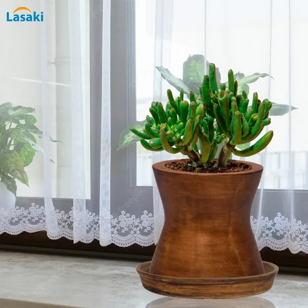 Damru_Antique_With_Plate_Antique_R4_Ceramic_Pots_For_Indoor_Plants,Planters,Flower,Gamla,Outdoor,Balcony,Home,Garden,Decor(Pot-H-11Cmxd-11Cm,Plate-H-2Xd-13Cm)