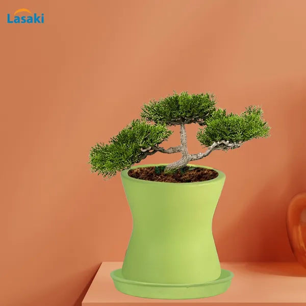 Damru_Mint_With_Plate_Mint_R4_Ceramic_Pots_For_Indoor_Plants,Planters,Flower,Gamla,Outdoor,Balcony,Home,Garden,Decor(Pot-H-11Cmxd-11Cm,Plate-H-2Xd-13Cm)