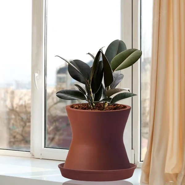 Damru_Truffle_With_Plate_Truffle_R4_Ceramic_Pots_For_Indoor_Plants,Planters,Flower,Gamla,Outdoor,Balcony,Home,Garden,Decor(Pot-H-11Cmxd-11Cm,Plate-H-2Xd-13Cm)