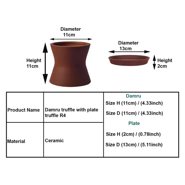 Damru_Truffle_With_Plate_Truffle_R4_Ceramic_Pots_For_Indoor_Plants,Planters,Flower,Gamla,Outdoor,Balcony,Home,Garden,Decor(Pot-H-11Cmxd-11Cm,Plate-H-2Xd-13Cm)