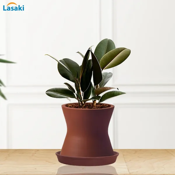 Damru_Truffle_With_Plate_Truffle_R4_Ceramic_Pots_For_Indoor_Plants,Planters,Flower,Gamla,Outdoor,Balcony,Home,Garden,Decor(Pot-H-11Cmxd-11Cm,Plate-H-2Xd-13Cm)