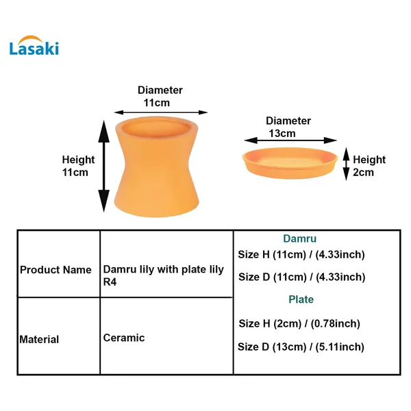 Damru_Lily_With_Plate_Lily_R4_Ceramic_Pots_For_Indoor_Plants,Planters,Flower,Gamla,Outdoor,Balcony,Home,Garden,Decor(Pot-H-11Cmxd-11Cm,Plate-H-2Xd-13Cm)