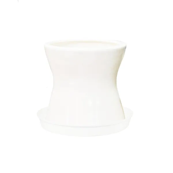Damru_White_With_Plate_White_R4_Ceramic_Pots_For_Indoor_Plants,Planters,Flower,Gamla,Outdoor,Balcony,Home,Garden,Decor(Pot-H-11Cmxd-11Cm,Plate-H-2Xd-13Cm)