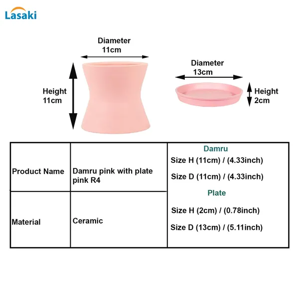 Damru_Pink_With_Plate_Pink_R4_Ceramic_Pots_For_Indoor_Plants,Planters,Flower,Gamla,Outdoor,Balcony,Home,Garden,Decor(Pot-H-11Cmxd-11Cm,Plate-H-2Xd-13Cm)