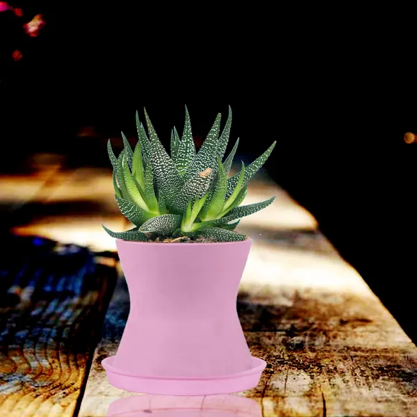 Damru_Purple_With_Plate_Purple_R4_Ceramic_Pots_For_Indoor_Plants,Planters,Flower,Gamla,Outdoor,Balcony,Home,Garden,Decor(Pot-H-11Cmxd-11Cm,Plate-H-2Xd-13Cm)