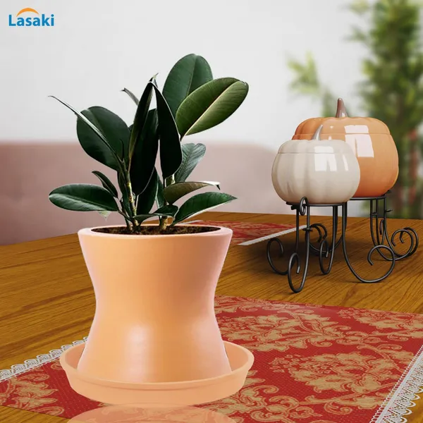 Damru_Ginger_With_Plate_Ginger_R4_Ceramic_Pots_For_Indoor_Plants,Planters,Flower,Gamla,Outdoor,Balcony,Home,Garden,Decor(Pot-H-11Cmxd-11Cm,Plate-H-2Xd-13Cm)
