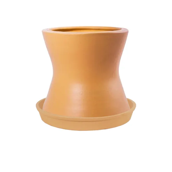 Damru_Ginger_With_Plate_Ginger_R4_Ceramic_Pots_For_Indoor_Plants,Planters,Flower,Gamla,Outdoor,Balcony,Home,Garden,Decor(Pot-H-11Cmxd-11Cm,Plate-H-2Xd-13Cm)