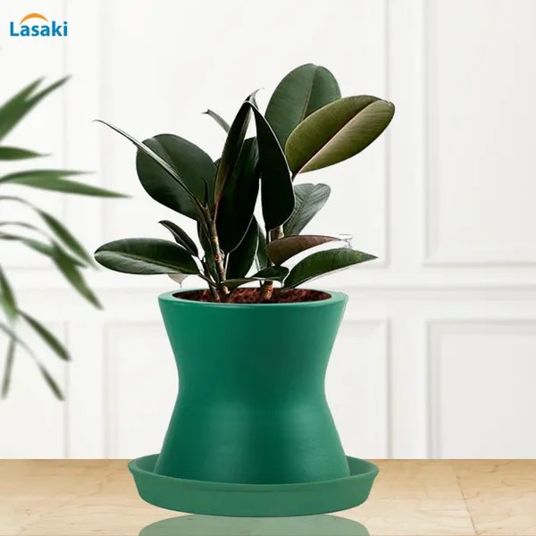 Damru_Deep_Jungle_With_Plate_Deep_Jungle_R4_Ceramic_Pots_For_Indoor_Plants,Planters,Flower,Gamla,Balcony,Home,Garden,Decor(Pot-H-11Cmxd-11Cm,Plate-H-2Xd-13Cm)