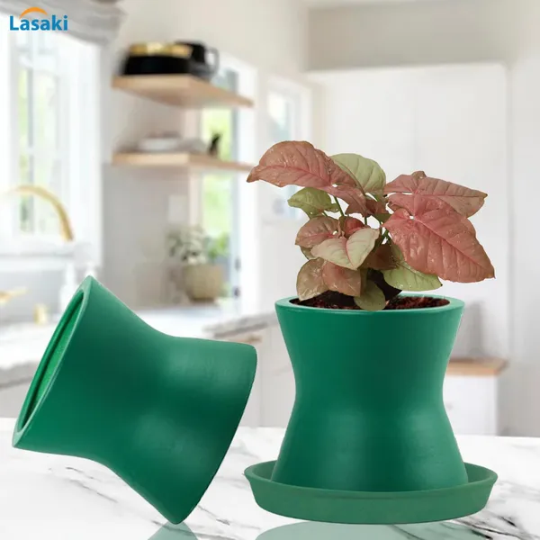 Damru_Deep_Jungle_With_Plate_Deep_Jungle_R4_Ceramic_Pots_For_Indoor_Plants,Planters,Flower,Gamla,Balcony,Home,Garden,Decor(Pot-H-11Cmxd-11Cm,Plate-H-2Xd-13Cm)
