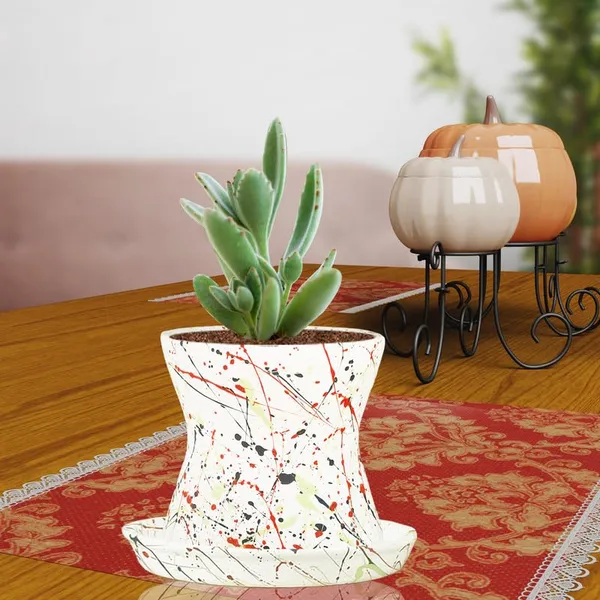 Damru_Multi_With_Plate_Multi_R4_Ceramic_Pots_For_Indoor_Plants,Planters,Flower,Gamla,Outdoor,Balcony,Home,Garden,Decor(Pot-H-11Cmxd-11Cm,Plate-H-2Xd-13Cm)
