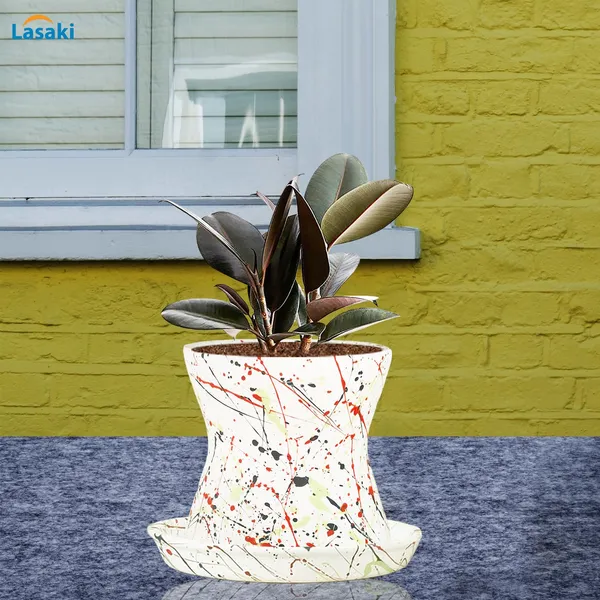 Damru_Multi_With_Plate_Multi_R4_Ceramic_Pots_For_Indoor_Plants,Planters,Flower,Gamla,Outdoor,Balcony,Home,Garden,Decor(Pot-H-11Cmxd-11Cm,Plate-H-2Xd-13Cm)
