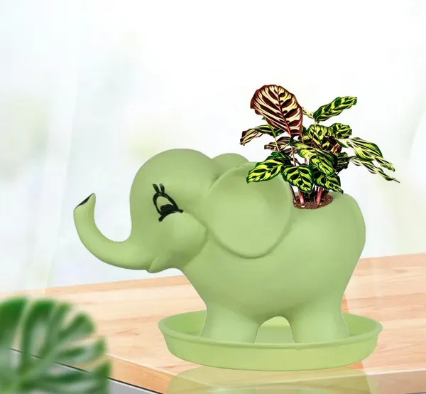 Jumbo_Mint_With_Plate_Mint_R4_Ceramic_Pots_For_Indoor_Plants,Planters,Flower,Gamla,Outdoor,Balcony,Home,Garden,Decor(Pot-L-18_X_W-10_X_H-12_Cm,Plate-H-2Xd-13Cm)
