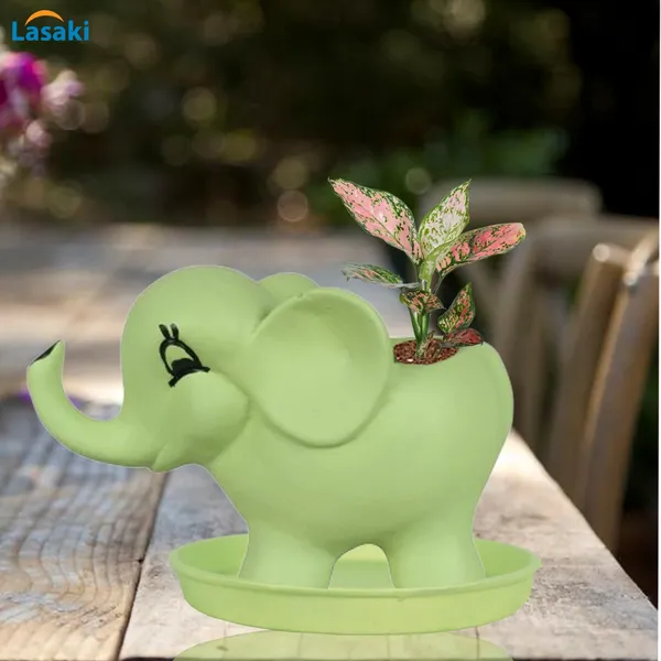 Jumbo_Mint_With_Plate_Mint_R4_Ceramic_Pots_For_Indoor_Plants,Planters,Flower,Gamla,Outdoor,Balcony,Home,Garden,Decor(Pot-L-18_X_W-10_X_H-12_Cm,Plate-H-2Xd-13Cm)