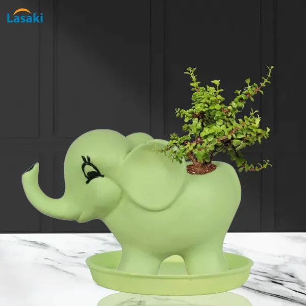 Jumbo_Mint_With_Plate_Mint_R4_Ceramic_Pots_For_Indoor_Plants,Planters,Flower,Gamla,Outdoor,Balcony,Home,Garden,Decor(Pot-L-18_X_W-10_X_H-12_Cm,Plate-H-2Xd-13Cm)