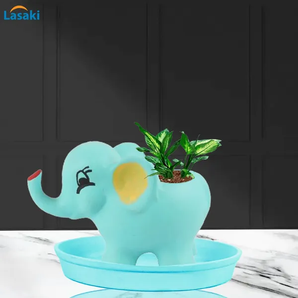 Jumbo_Aqua_With_Plate_Aqua_R4_Ceramic_Pots_For_Indoor_Plants,Planters,Flower,Gamla,Outdoor,Balcony,Home,Garden,Decor(Pot-L-18_X_W-10_X_H-12_Cm,Plate-H-2Xd-13Cm)