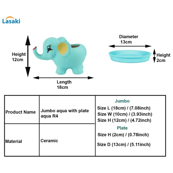 Jumbo_Aqua_With_Plate_Aqua_R4_Ceramic_Pots_For_Indoor_Plants,Planters,Flower,Gamla,Outdoor,Balcony,Home,Garden,Decor(Pot-L-18_X_W-10_X_H-12_Cm,Plate-H-2Xd-13Cm)