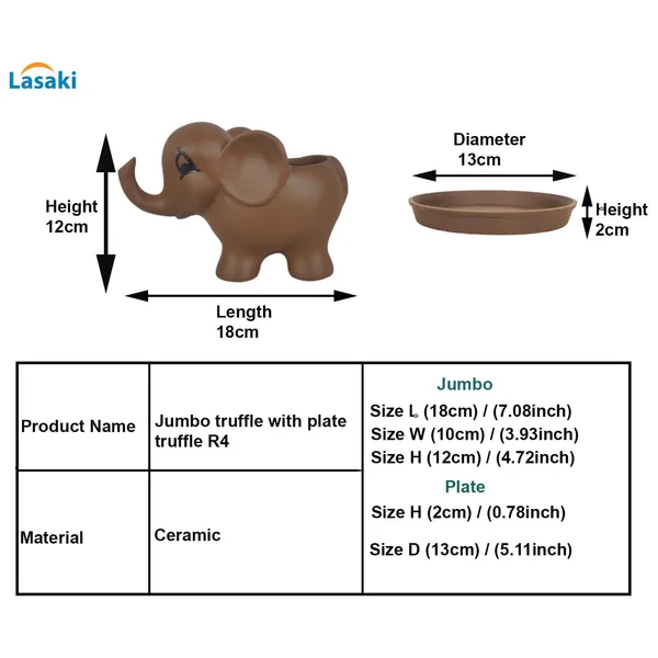 Jumbo_Truffle_With_Plate_Truffle_R4_Ceramic_Pots_For_Indoor_Plants,Planters,Flower,Gamla,Outdoor,Balcony,Home,Garden,Decor(Pot-L-18_X_W-10_X_H-12_Cm,Plate-H-2Xd-13Cm)