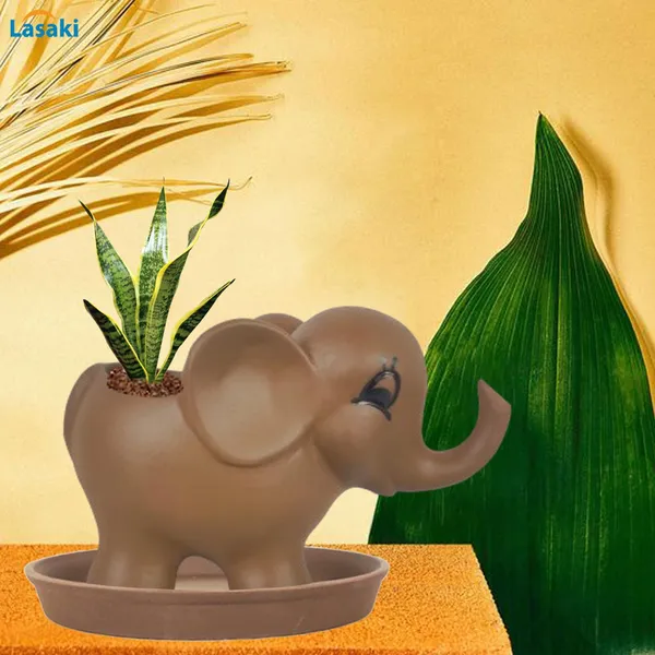 Jumbo_Truffle_With_Plate_Truffle_R4_Ceramic_Pots_For_Indoor_Plants,Planters,Flower,Gamla,Outdoor,Balcony,Home,Garden,Decor(Pot-L-18_X_W-10_X_H-12_Cm,Plate-H-2Xd-13Cm)