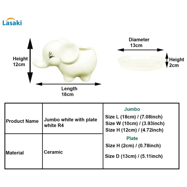 Jumbo_White_With_Plate_White_R4_Ceramic_Pots_For_Indoor_Plants,Planters,Flower,Gamla,Outdoor,Balcony,Home,Garden,Decor(Pot-L-18_X_W-10_X_H-12_Cm,Plate-H-2Xd-13Cm)