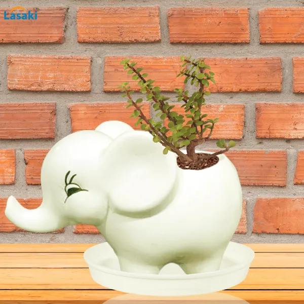 Jumbo_White_With_Plate_White_R4_Ceramic_Pots_For_Indoor_Plants,Planters,Flower,Gamla,Outdoor,Balcony,Home,Garden,Decor(Pot-L-18_X_W-10_X_H-12_Cm,Plate-H-2Xd-13Cm)