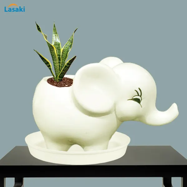 Jumbo_White_With_Plate_White_R4_Ceramic_Pots_For_Indoor_Plants,Planters,Flower,Gamla,Outdoor,Balcony,Home,Garden,Decor(Pot-L-18_X_W-10_X_H-12_Cm,Plate-H-2Xd-13Cm)