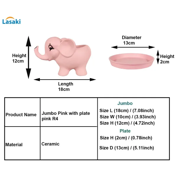 Jumbo_Pink_With_Plate_Pink_R4_Ceramic_Pots_For_Indoor_Plants,Planters,Flower,Gamla,Outdoor,Balcony,Home,Garden,Decor(Pot-L-18_X_W-10_X_H-12_Cm,Plate-H-2Xd-13Cm)