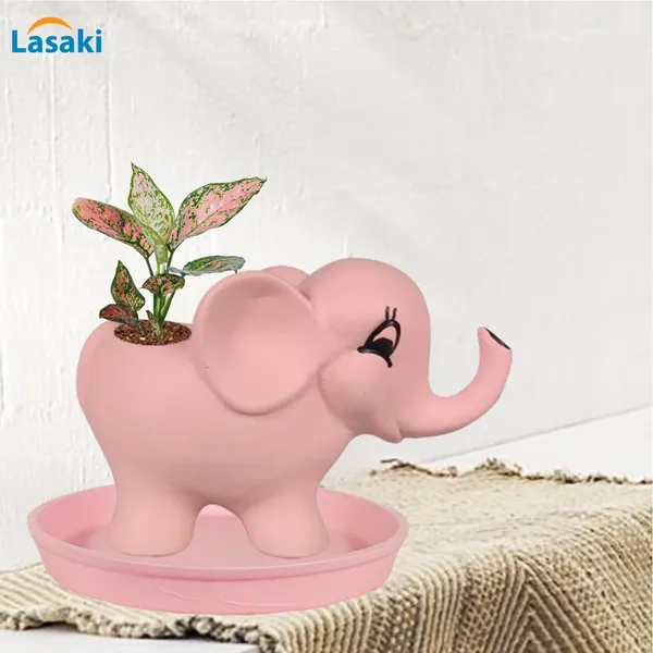 Jumbo_Pink_With_Plate_Pink_R4_Ceramic_Pots_For_Indoor_Plants,Planters,Flower,Gamla,Outdoor,Balcony,Home,Garden,Decor(Pot-L-18_X_W-10_X_H-12_Cm,Plate-H-2Xd-13Cm)