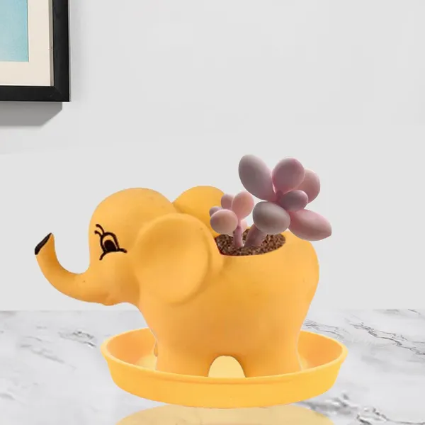 Jumbo_Saffron_With_Plate_Saffron_R4_Ceramic_Pots_For_Indoor_Plants,Planters,Flower,Gamla,Outdoor,Balcony,Home,Garden,Decor(Pot-L-18_X_W-10_X_H-12_Cm,Plate-H-2Xd-13Cm)