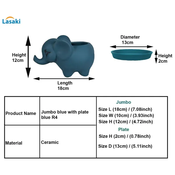 Jumbo_Blue_With_Plate_Blue_R4_Ceramic_Pots_For_Indoor_Plants,Planters,Flower,Gamla,Outdoor,Balcony,Home,Garden,Decor(Pot-L-18_X_W-10_X_H-12_Cm,Plate-H-2Xd-13Cm)