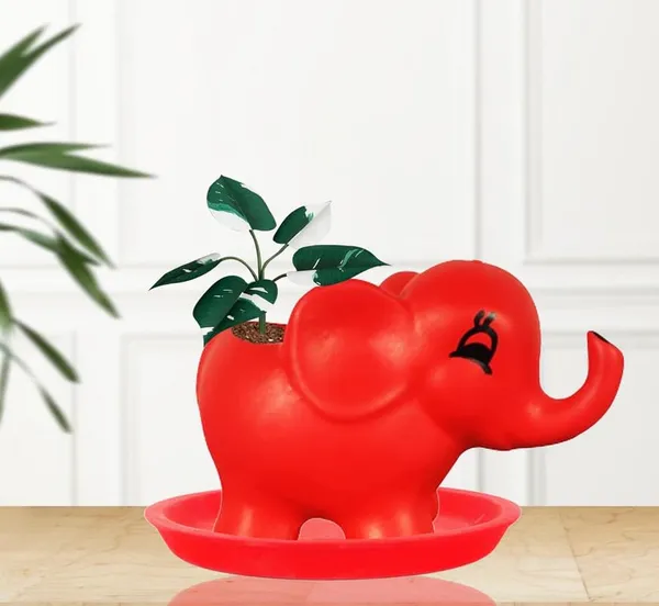 Jumbo_Red_With_Plate_Red_R4_Ceramic_Pots_For_Indoor_Plants,Planters,Flower,Gamla,Outdoor,Balcony,Home,Garden,Decor(Pot-L-18_X_W-10_X_H-12_Cm,Plate-H-2Xd-13Cm)