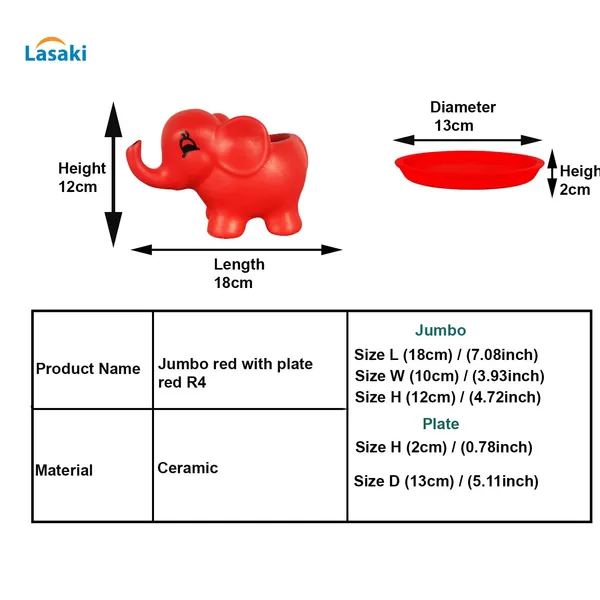 Jumbo_Red_With_Plate_Red_R4_Ceramic_Pots_For_Indoor_Plants,Planters,Flower,Gamla,Outdoor,Balcony,Home,Garden,Decor(Pot-L-18_X_W-10_X_H-12_Cm,Plate-H-2Xd-13Cm)