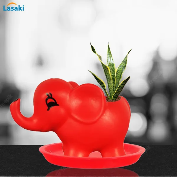 Jumbo_Red_With_Plate_Red_R4_Ceramic_Pots_For_Indoor_Plants,Planters,Flower,Gamla,Outdoor,Balcony,Home,Garden,Decor(Pot-L-18_X_W-10_X_H-12_Cm,Plate-H-2Xd-13Cm)
