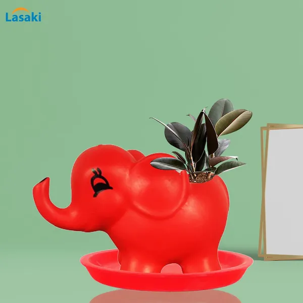 Jumbo_Red_With_Plate_Red_R4_Ceramic_Pots_For_Indoor_Plants,Planters,Flower,Gamla,Outdoor,Balcony,Home,Garden,Decor(Pot-L-18_X_W-10_X_H-12_Cm,Plate-H-2Xd-13Cm)