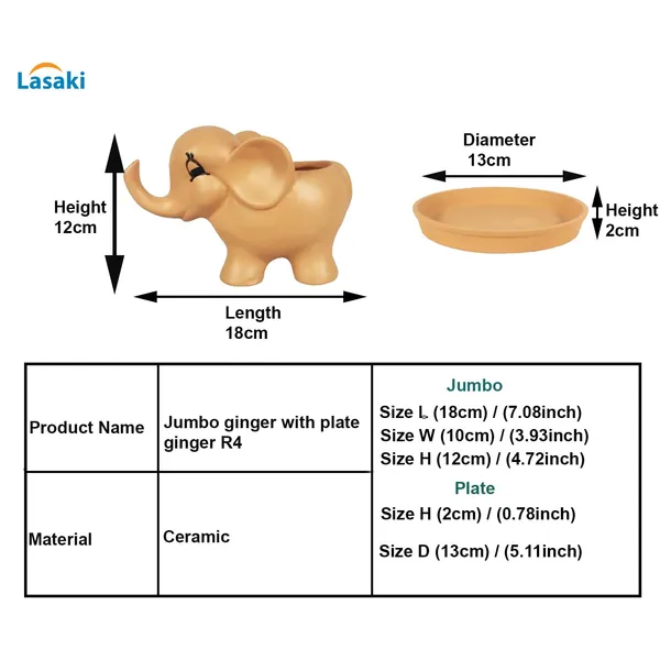 Jumbo_Ginger_With_Plate_Ginger_R4_Ceramic_Pots_For_Indoor_Plants,Planters,Flower,Gamla,Outdoor,Balcony,Home,Garden,Decor(Pot-L-18_X_W-10_X_H-12_Cm,Plate-H-2Xd-13Cm)