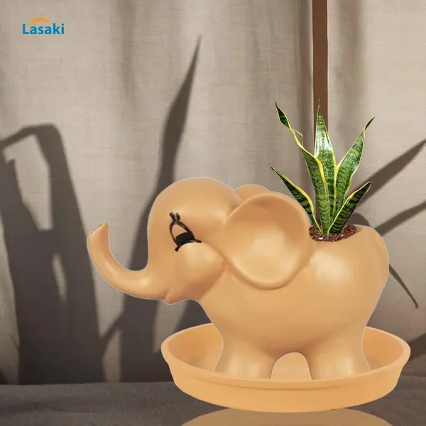 Jumbo_Ginger_With_Plate_Ginger_R4_Ceramic_Pots_For_Indoor_Plants,Planters,Flower,Gamla,Outdoor,Balcony,Home,Garden,Decor(Pot-L-18_X_W-10_X_H-12_Cm,Plate-H-2Xd-13Cm)
